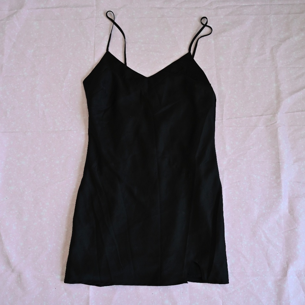 Forever 21 Black Satin Slip Dress w/ Slit – Size S